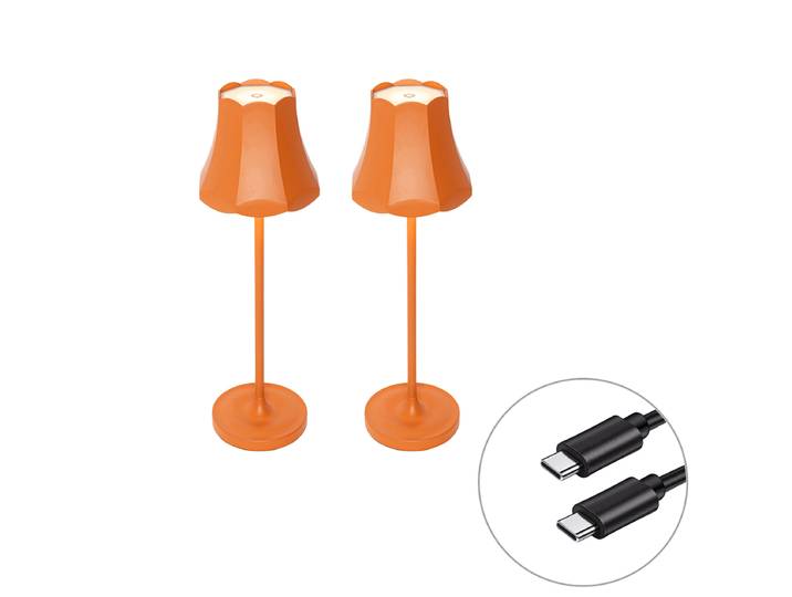 Lot de 2 lampes de table rétro orange rechargeables IP44 - Granny