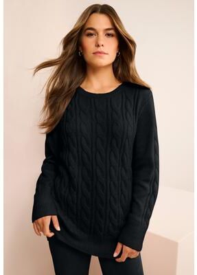 Plus Size Women's Plus Size Cozy Cable Crewneck Sweater by Roaman's in Black (Size S)