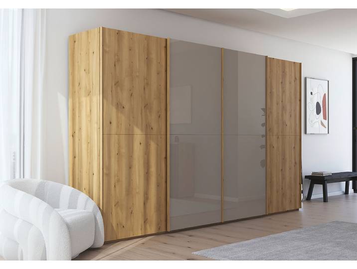 Schwebetürenschrank Scale mit Glas 360cm Holz/Braun/Fango