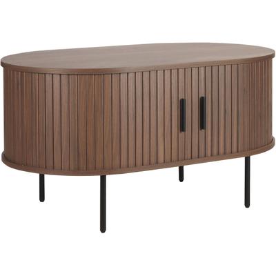 Couchtisch MÖBILIA, schwarz (walnuss, schwarz, schwarz, walnuss), B:100cm H:55cm T:60cm, Melaminplatte in Walnussfarbe, pulverbeschichtete Metallbeine, Tische, Couchtisch, 2 Schiebetüren
