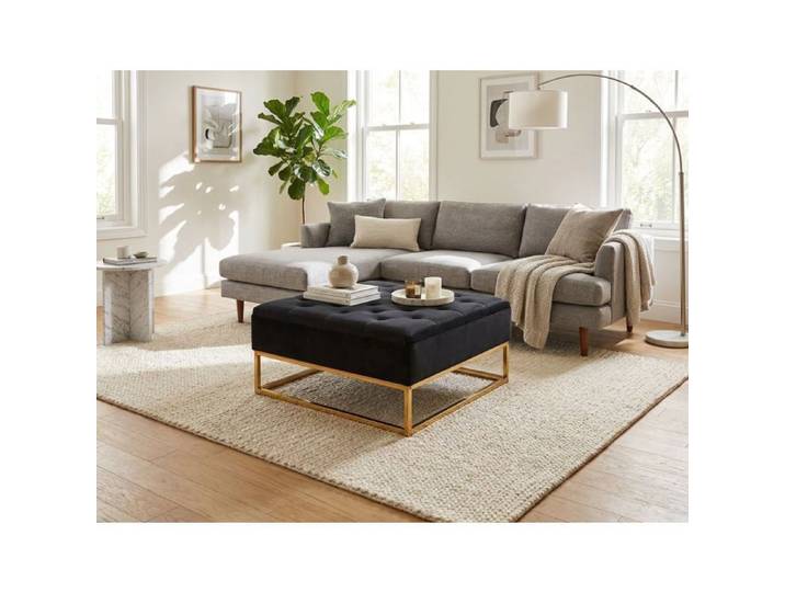Table basse pouf velours noir 80x80 cm - CAPITONNE