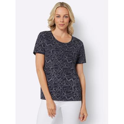 T-Shirt CLASSIC BASICS "Druck-Shirt", Damen, Gr. 38, blau (marine, bedruckt), 100% Baumwolle, bedruckt, gemustert, mehrfarbig, Rundhals, Shirts T-Shirt