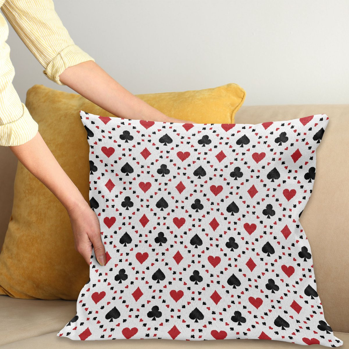 ABAKUHAUS Decoratieve Kussenhoes Tourist Poker-Karten, Rood Zwart, 40 x 40 cm