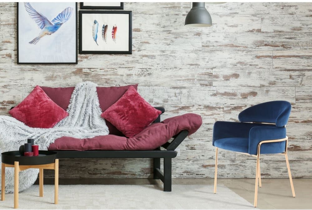 ReCollection Fauteuil en velours corey carré Bleu 57x79x58cm