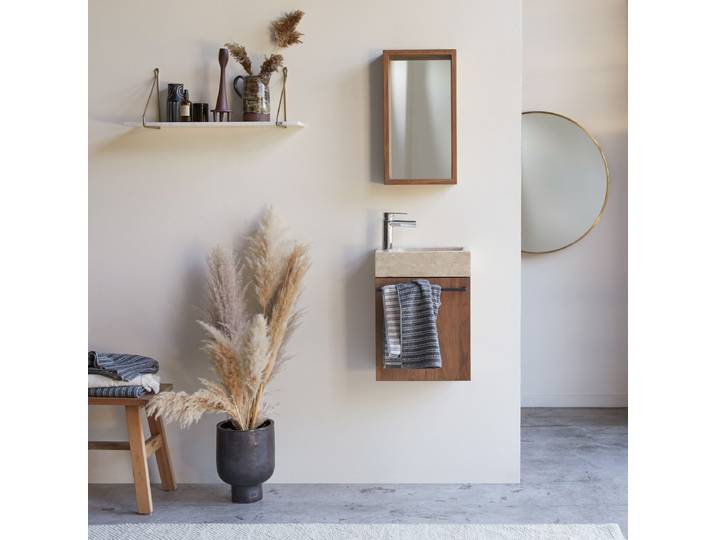 Hängendes Handwaschbecken Stelle aus Nussbaum und cremefarbenem Marmor - Beige