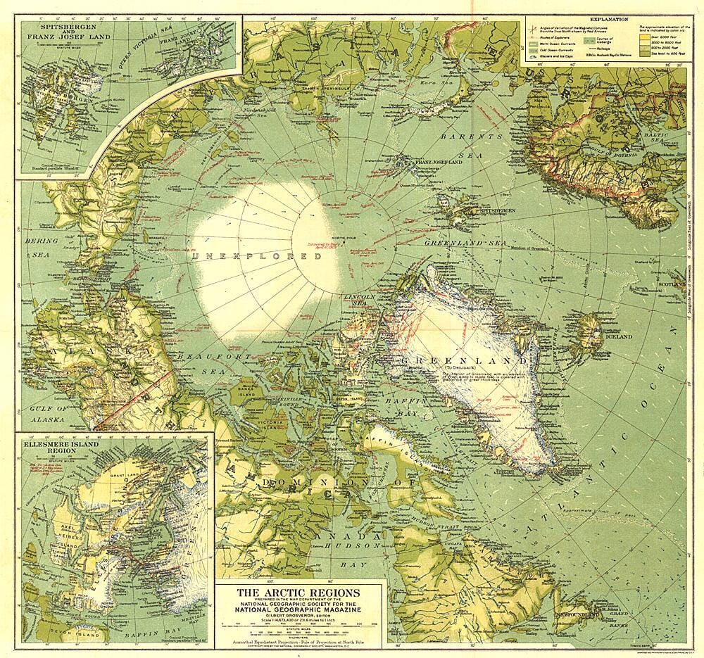 National Geographic Historic POD Carte des régions arctiques de 1925