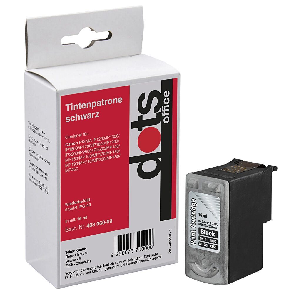 dots Druckerpatrone Dots Tinten ers.Canon PG-40 BK Schwarz 1500,4001-DOTS