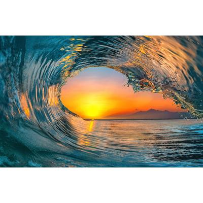 Fototapete PAPERMOON "WELLEN-SONNENUNTERGANG SONNE TUNNEL GEBIRGE LANDSCHAFT", bunt, B:2,5m L:1,86m, Vlies, Tapeten