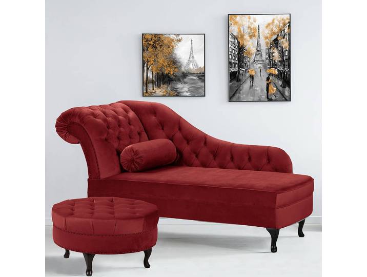 Repose-pieds Dalane 80 x 80 x 45cm Rouge Velours Ravi: Bordeaux