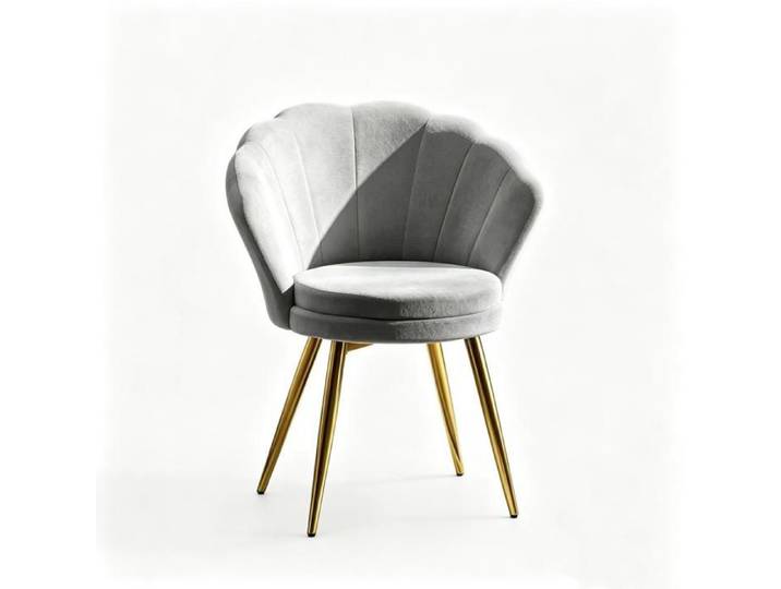 KEDIA Chaise Coiffeuse Gris 42x40x80cm Fauteuil Coquillage en Velours Pied Métal Aide à la relaxation Pour Chambre Salon