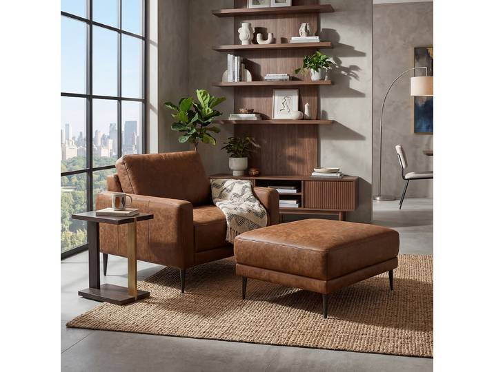 Polsterhocker 96 x 45 x 80cm Braun Lederfaserstoff Esha: Karamell