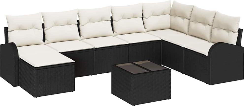 Gartenmöbel-Set, Modulares Sofa-Set für 7 Personen, Schwarz-Weiß, Poly-Rattan & Stahl, Wetterfest, UV-beständig, mit Stauraumfächern