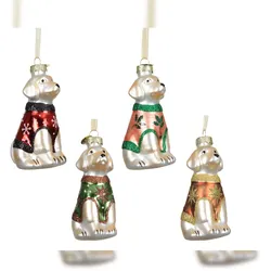 Christmas Decorations 1 Christbaumschmuck Glas 8,9cm Hund mit Pullover Figur zum Aufhängen - Weihnachtsbaum Anhänger Weihnachten Weihnachtsbaumschmuck Tiere Hunde Beige
