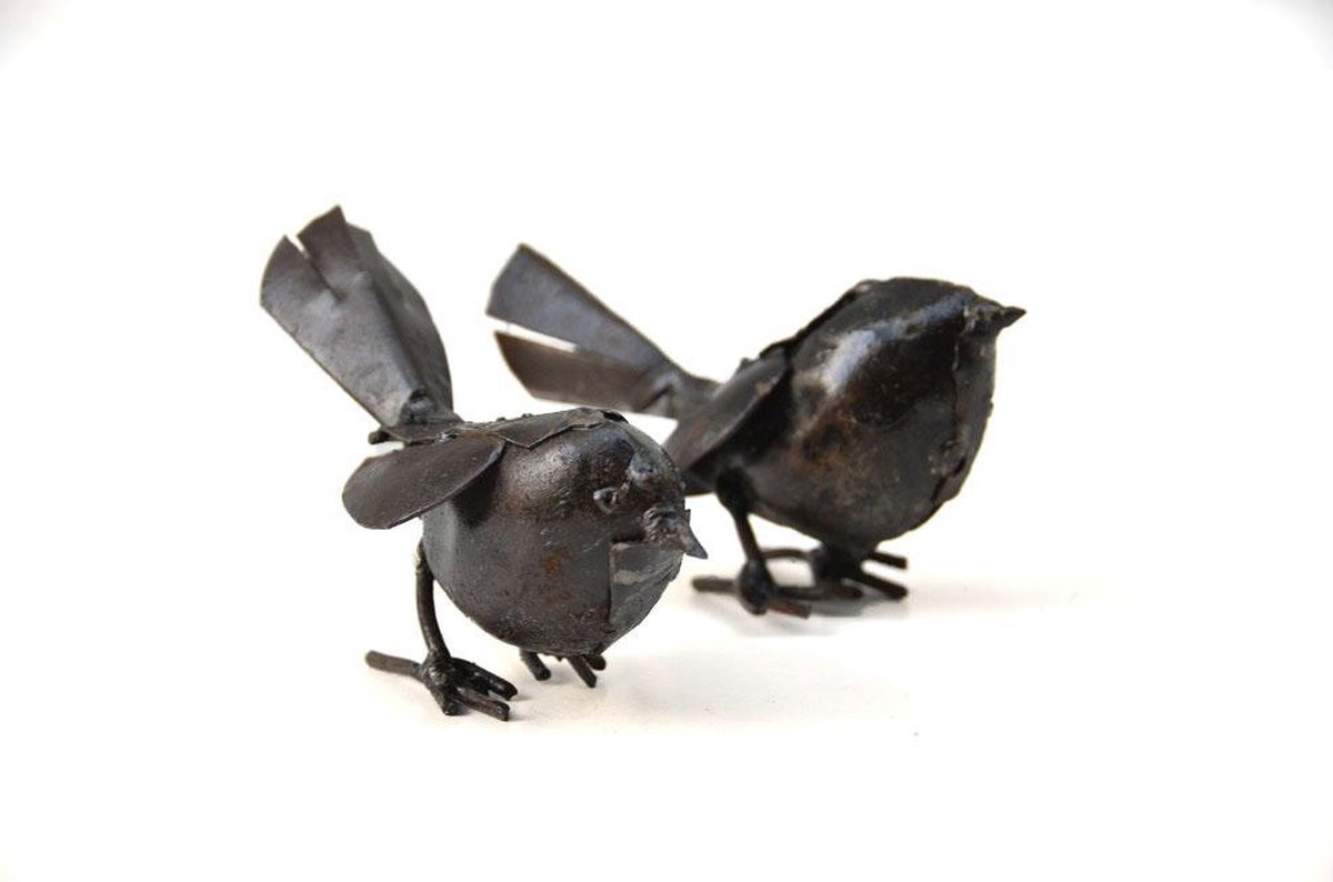 Zimba Arts Winterkoninkje decoratieve vogeltjes van gerecycled metaal, set van 2