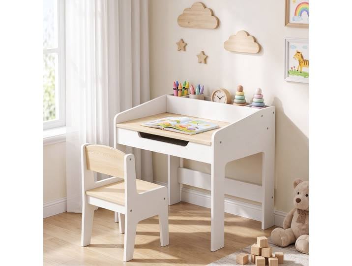 AIYAPLAY Ensemble Bureau Chaise Enfant 2 Pièces Blanc avec Tiroir