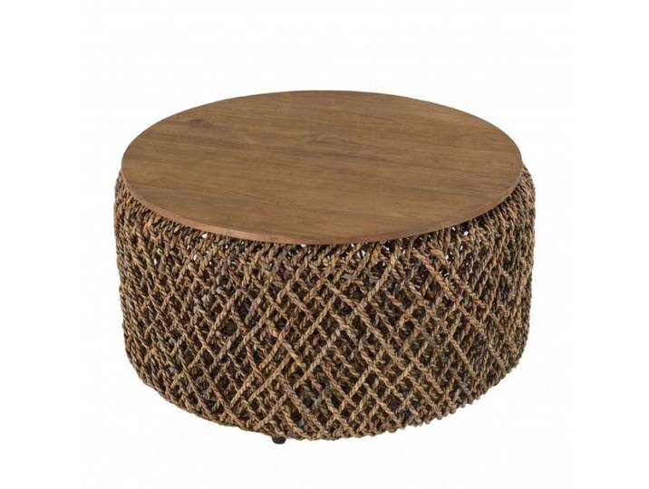 MACABANE SIXTINE - Table basse ronde diam70 rotin plateau bois teck recyclé