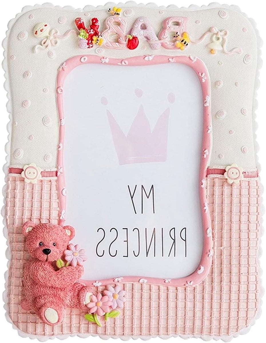 Roze Hars Fotolijst met Beren Decoratie voor Babykamer - 10 x 15 cm