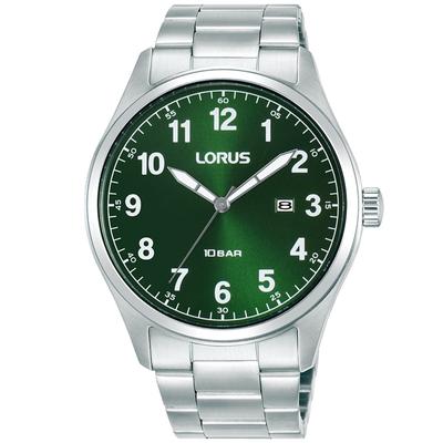Quarzuhr LORUS, grün (silberfarben, grün), Armbanduhren, Herren, Quarzuhr, Armbanduhr, Herrenuhr, Edelstahlarmband, analog, Tag
