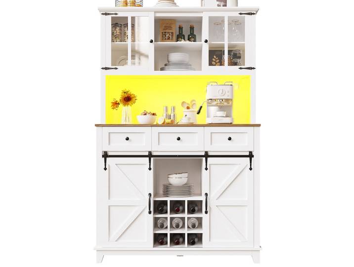 Flieks Buffet 105x38.4x180cm LED Weiß, 105x180x38.4 cm, Esszimmer, Anrichten, Buffetschränke