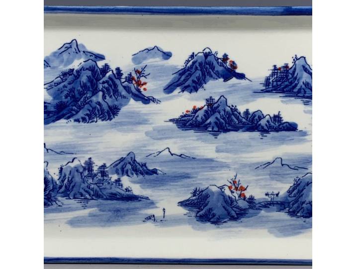 Plateau à thé paysage Youligong bleu et blanc en porcelaine chinoise Qing Qianlong année collection complète