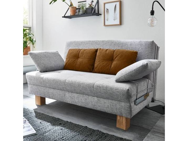 Schlafsofa Valda Webstoff mit Lattenrost Kunstfaser 88x168x97cm Hellgrau klappbar und ausziehbar skandinavisch