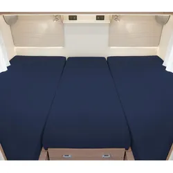 BettwarenShop Wohnmobil Wohnwagen Heckbett Spannbetttuch-Set 3-teilig 2 Längsbetten + Mittelteil | dunkelblau - blau