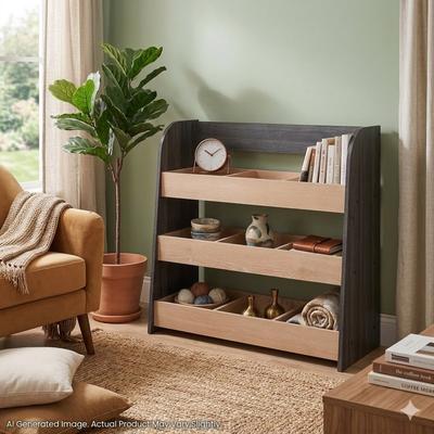 OSHOME 3-Tier Modular Cubby Storage Shelf - Black Woodgrain Laminate
