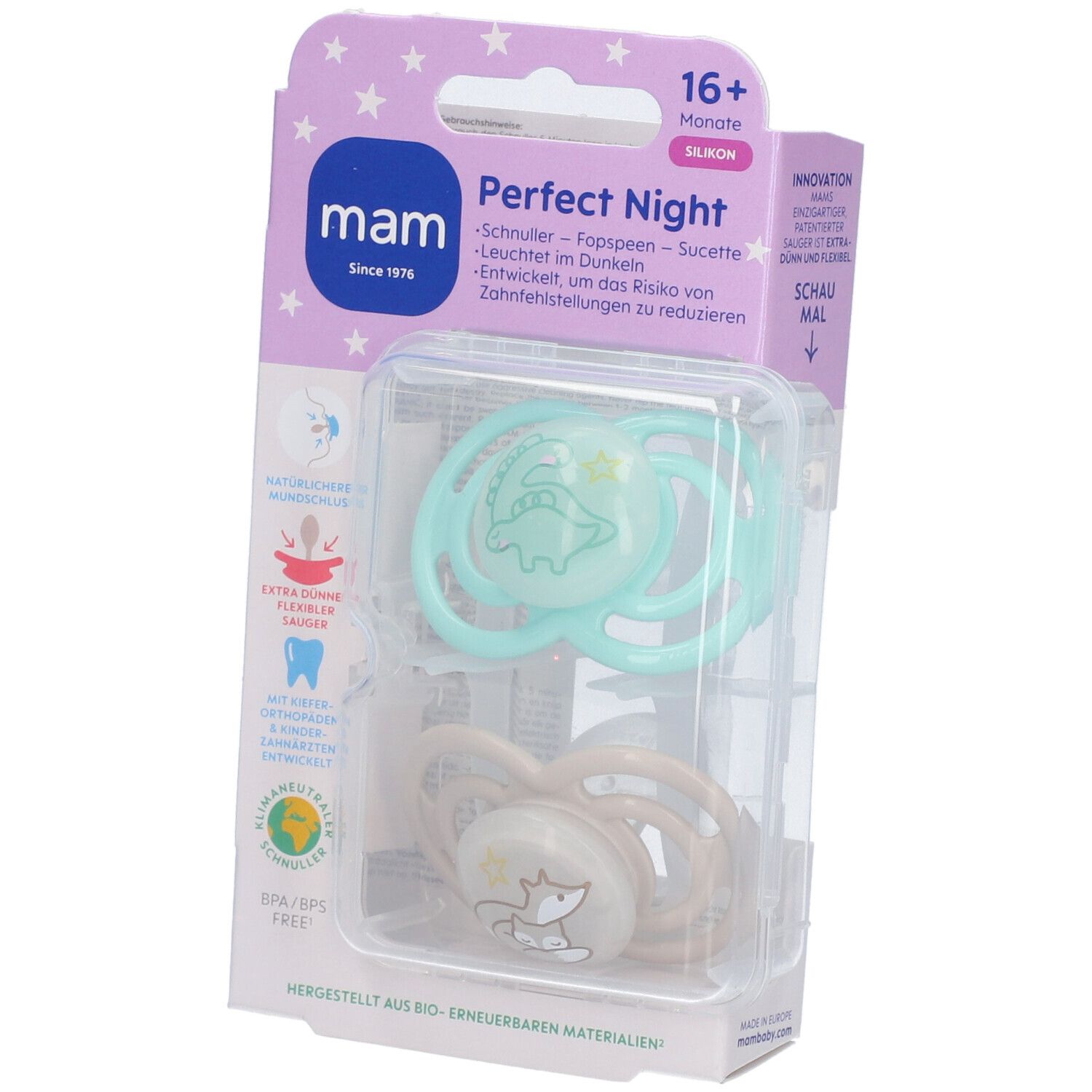 MAM Perfect Night Fopspeen Silicone Unisex 16m+ 2 St Schnuller