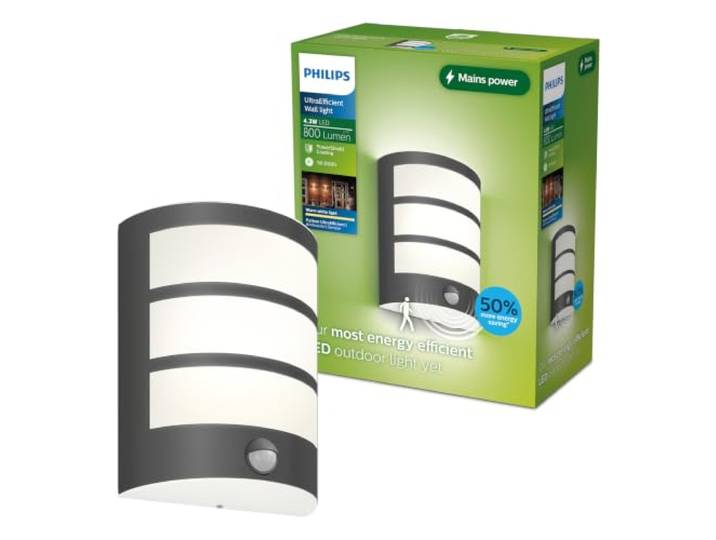 PHILIPS Outdoor Ultra-Efficient Python Wandleuchte 3,8W, Bewegungssensor, 2700 Kelvin, IP44 wetterfest, anthrazit, Antharzit