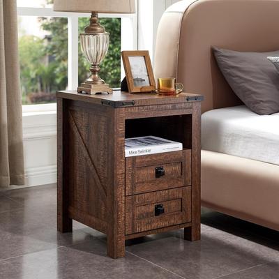 afulyperfllc Farmhouse Nightstand with Charging Station, End Table, Side Table