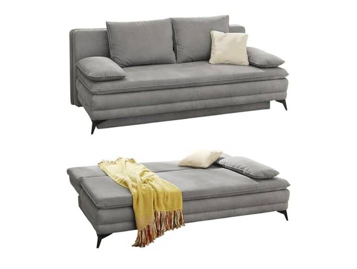 luma-Home 15157/ Dauer-Schlafsofa mit Bettkasten, Mikrofaserstoff Hellgrau