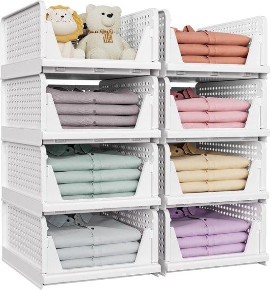 8-delige stapelbare en opvouwbare garderobe-organizer voor badkamer en keuken, wit