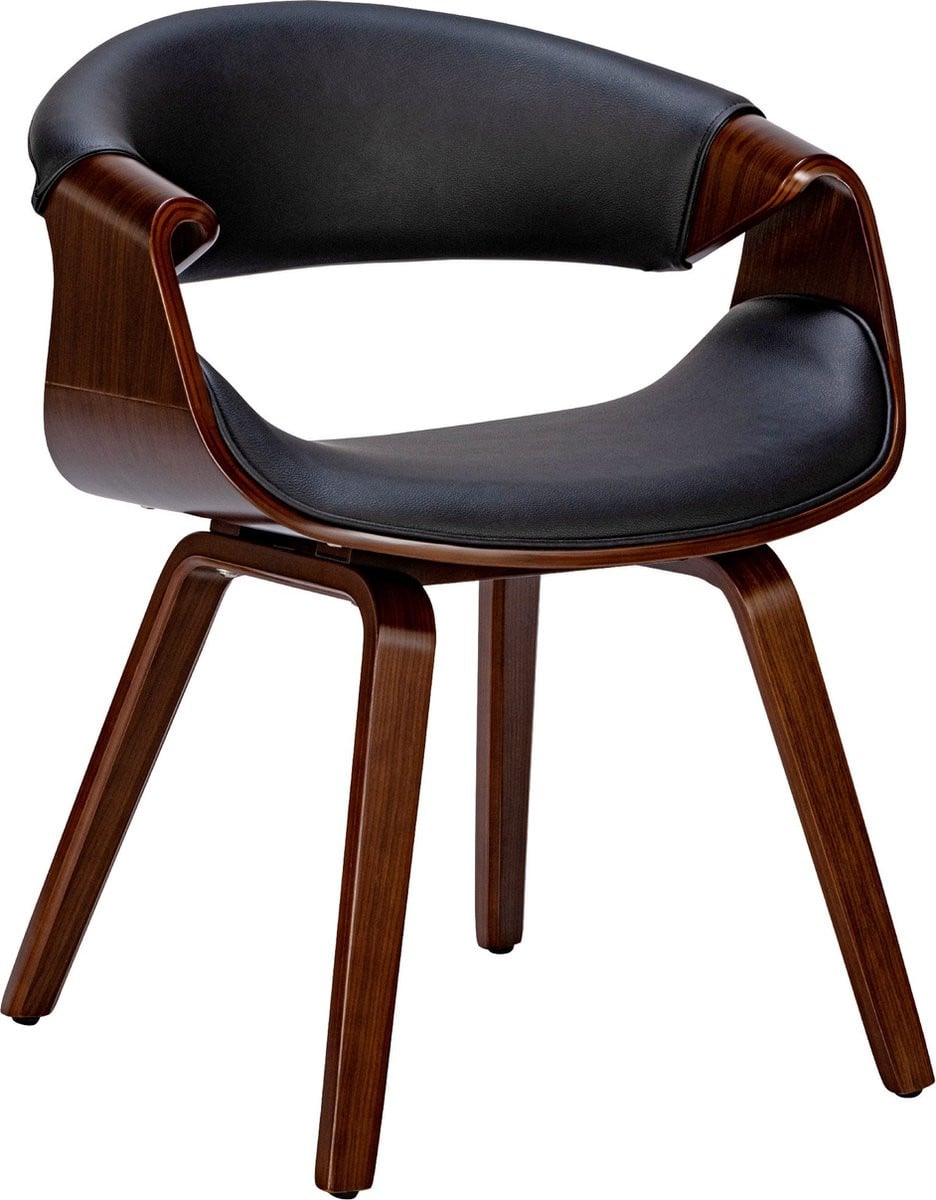 CLP Foley Eetkamerstoel met armleuning - Houten frame - Walnoot/Zwart Kunstleer