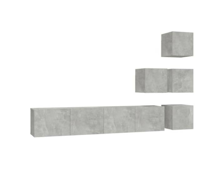 LMTYOENFG TV Wandschrank Set 6-TLG Betongrau Holzwerkstoff Hängeboard Wandmontiertes Lowboard Ensemble für Wohnzimmer und Schlafzimmer. Schafft Ordnung und modernisiert leere Wandflächen.