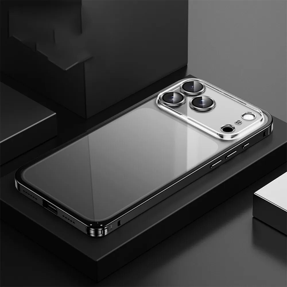 INF Schlanke schwarze magnetische Schnallen-Handyhülle kompatibel mit iPhone 17 Pro - Transparente Rückseite,