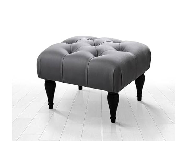 Atelier Del Sofa Stilvoller Pouf mit Holzbeinen, Grauer Samt-Baumwoll-Mix, 51 x 36 x 46 cm 15 cm orthopädischer Schaumstoffkern Ideal für Boho- und traditionelle Einrichtung
