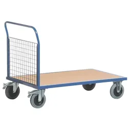 ROLLCART Gitter-Stirnwandwagen 100x70 cm Holz-Ladefläche blau, 112x99x70 cm