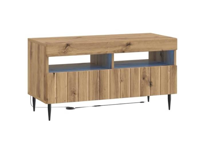 LED-Fernsehschrank aus Holz, handwerkliche Eiche, schlankes Design Flexible LED-Leuchten, 90 ° umkehrbare Anschlüsse, großer Stauraum, feuchtigkeitsbeständig, moderner Stil