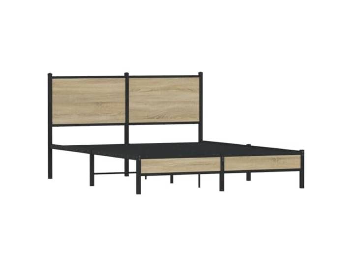 KTHLBRH Bettgestell aus Metall, Eiche Sonoma, 137 x 190 cm Robuster Stahl, Latten inklusive, Stauraum unten, Kopfstütze für Rückenstütze