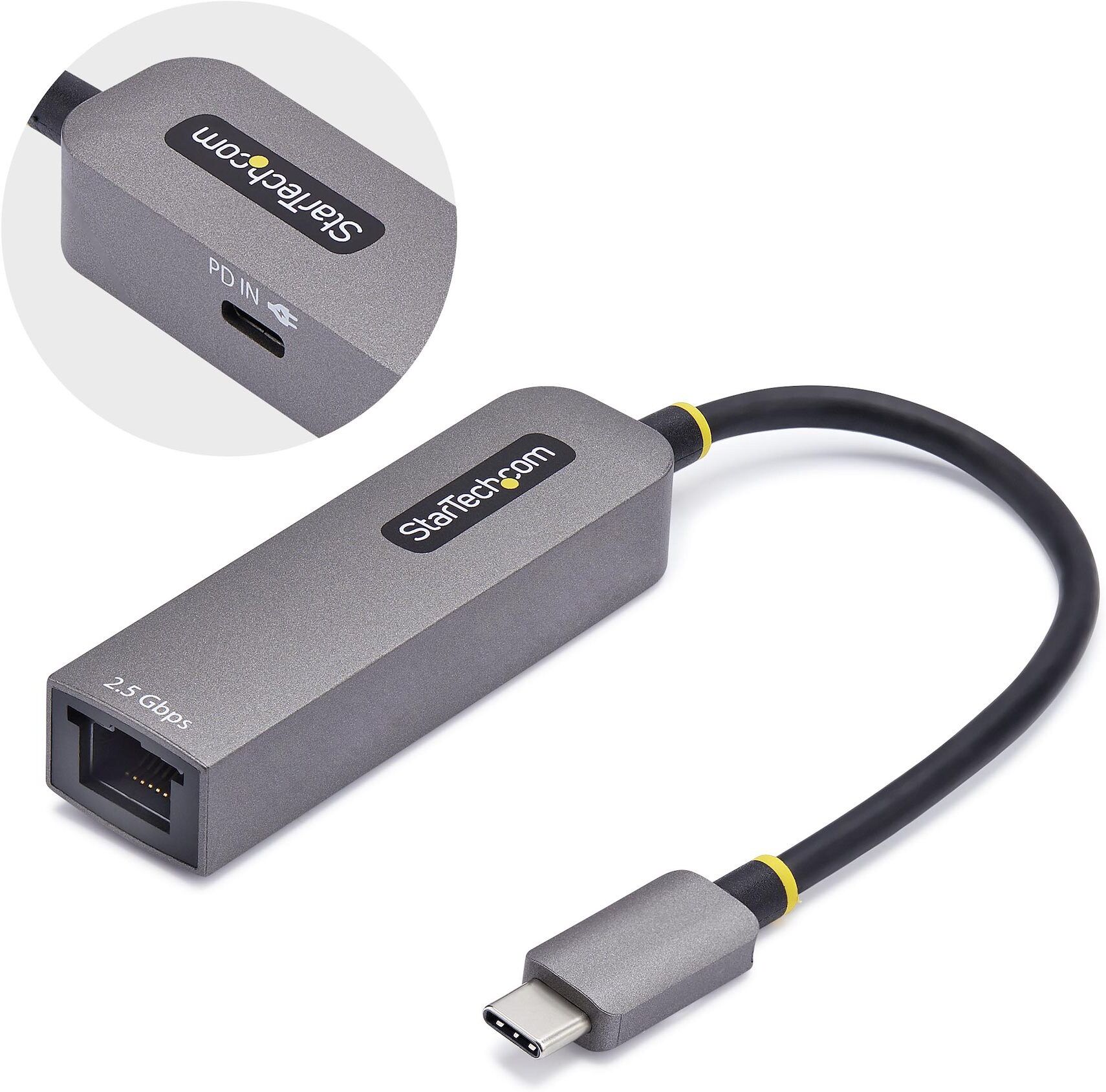 StarTech.com 2.5GbE USB-C to Ethernet Adapter, 100W PD Pass-Through, NBASE-T NIC, USB 3.0 Type-C 2.5/1G Multi Speed Network, Thunderbolt Compatible, W
