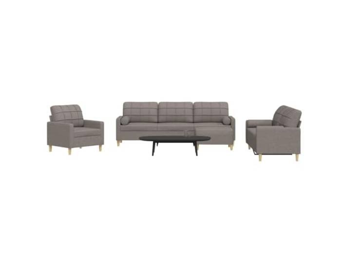 HEFZGDB 4-TLG. Sofagarnitur mit Fußhocker & Dekokissen Taupe Stoff Wohnzimmer Garnitur Sofa-Set Polsterung Metallrahmen Bequemes Sitzgefühl Strapazierfähiges Material Vielseitige