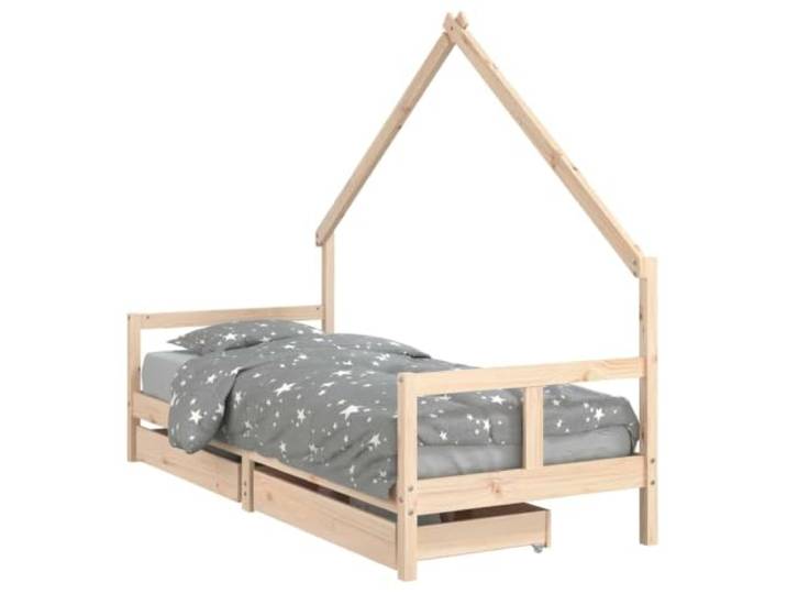 FDSAQOPT mit Schubladen 80x200 cm Massivholz Kiefer Holzlatten für Stabilität, Hausbett-Design, Aufbewahrungsschubladen, niedrige Einstiegshöhe, Kiefernholz