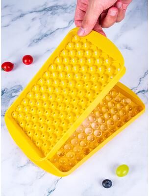 The Handy Homestead Mini Ice Cube Tray With Lid For Round Ice Balls And Crushed Ice yellow