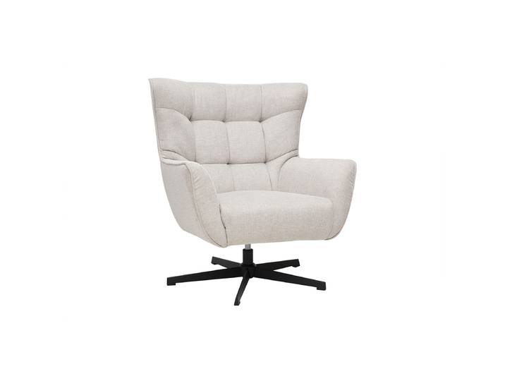 Fauteuil scandinave pivotant en tissu effet velours texturé beige et métal AVERY
