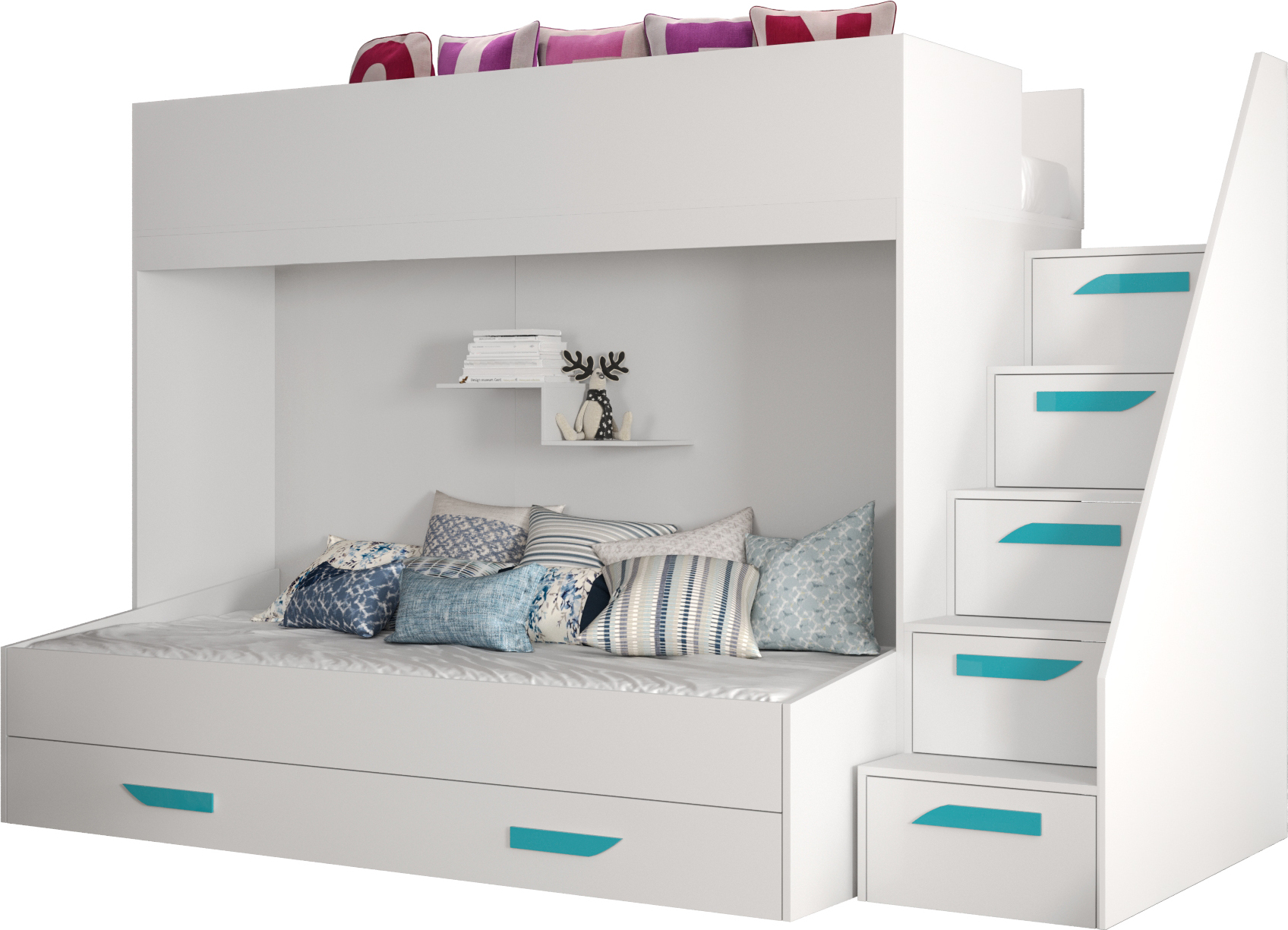 MINIO go for it, Etagenbett "PARTY 16", Türkise Griffe aus MDF, Weiße Farbe