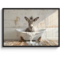 POSTER MIT RAHMEN Esel - Tiere - Badewanne - Schaumstoff 120x80 cm