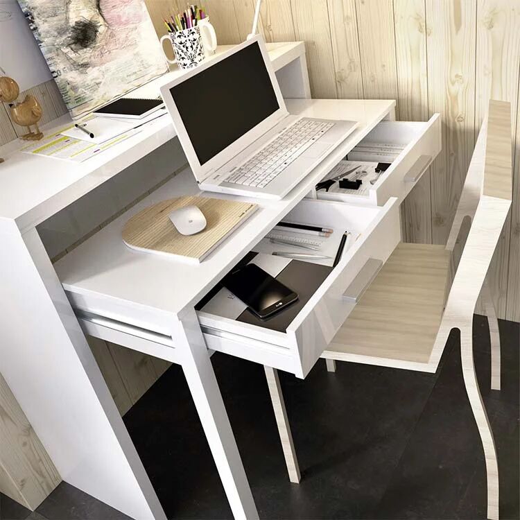 garneroarredamenti Scrivania consolle 99x71cm scrittoio estraibile bianco opaco Maybelle
