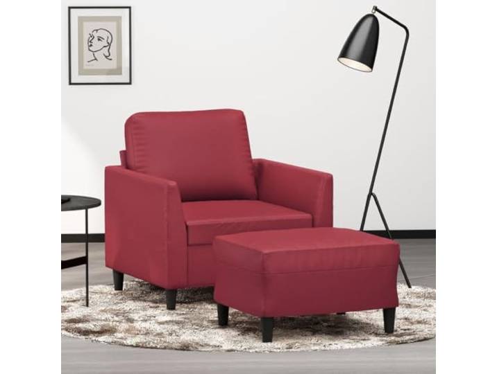 HEFZGDB Weinroter Sessel mit Hocker 60 cm Kunstleder Modernes Design Langlebiges Material Robuster Rahmen Bequeme Polsterung Vielseitiger Hocker Stabiles Gestell Schmutzabweisende