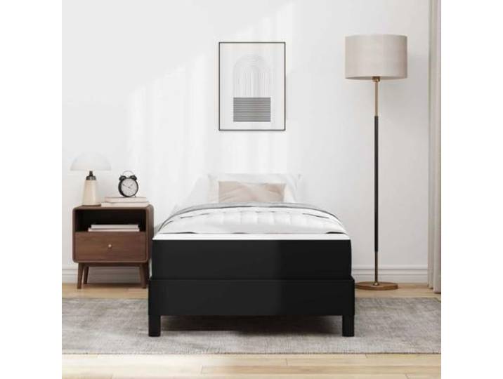 KTHLBRH Gepolstertes Bettgestell, Schwarz, 90 x 190 cm, Stoff Feste Lattenroste, Beine mit Pfosten, stabile Halterung, modernes Design für Schlafzimmer