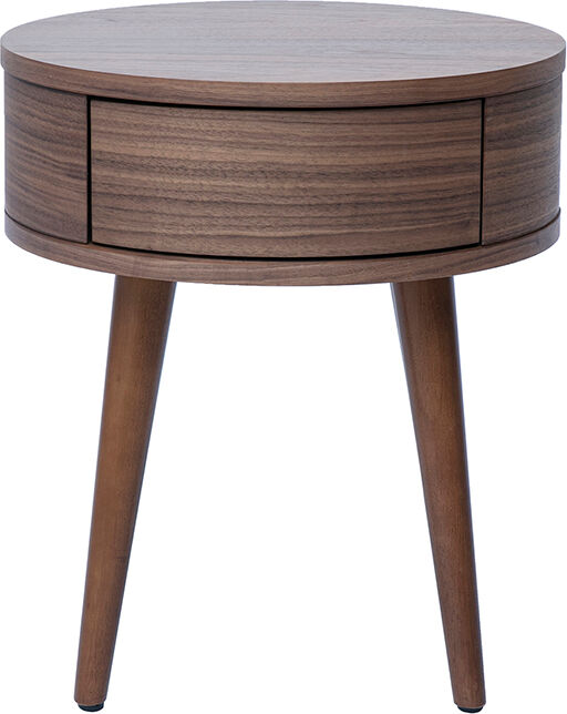 Miliboo Table de chevet ronde en bois foncé avec tiroir JUDITH